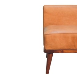 Tan Buffalo Leather Footstool with Backrest