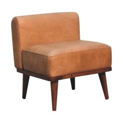 Tan Buffalo Leather Footstool with Backrest