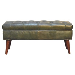 Olive Green Leather Bench