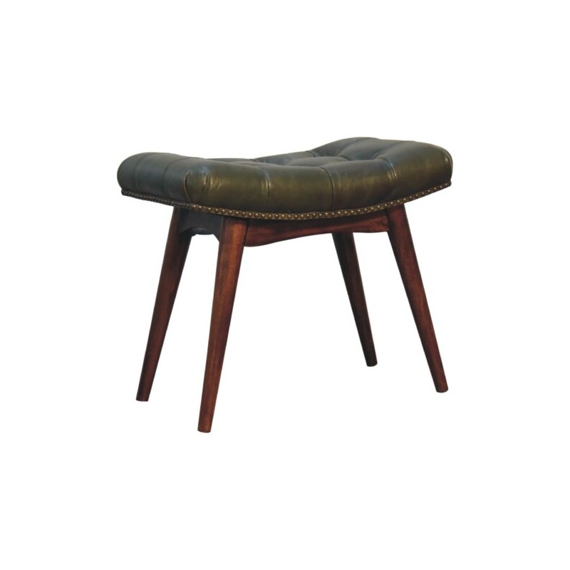 Olive Green Leather Footstool
