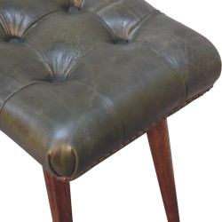 Olive Green Leather Footstool