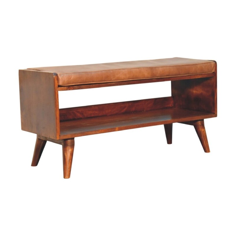 Chestnut Bench with Brown Leather Seat Pad