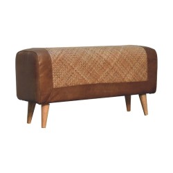 Large Seagrass and Buffalo Hide Nordic Bench / Footstool
