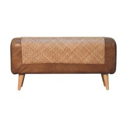 Large Seagrass and Buffalo Hide Nordic Bench / Footstool