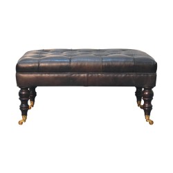 Buffalo Ash Black Leather Ottoman or Bench with Castor Legs