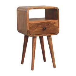 Mini Oak-ish Curved Bedside or Accent Table with Open Slot