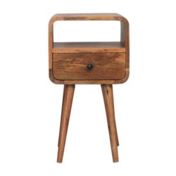Mini Oak-ish Curved Bedside or Accent Table with Open Slot