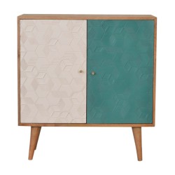 Acadia Storage Cabinet in Teal, White and Oakish Finish